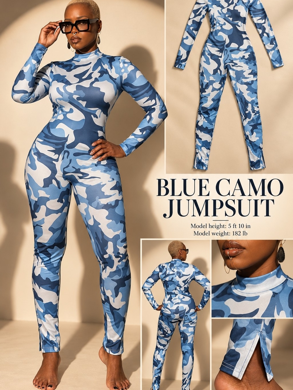 Blue Camo Jumpsuit - Women's Long Sleeve One-Piece